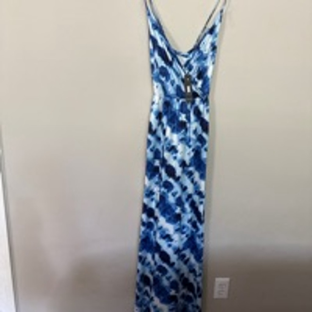 Women's ININ Maxi Dress Size medium Blue White Tie Dye
